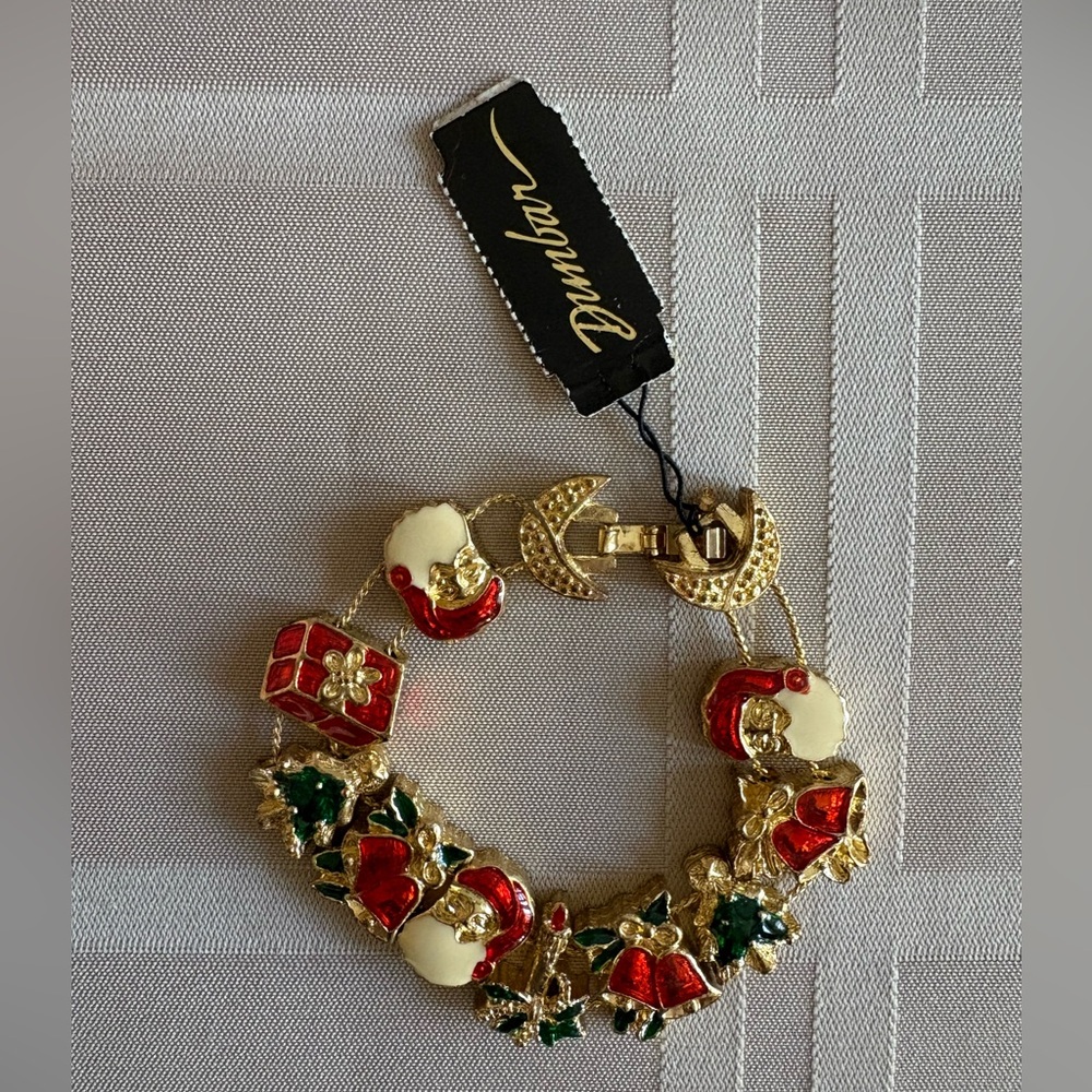 NWT Dunbar Slider Bracelet Christmas Charm Bracelet Vintage 1980s 80s Retro - Picture 3 of 15